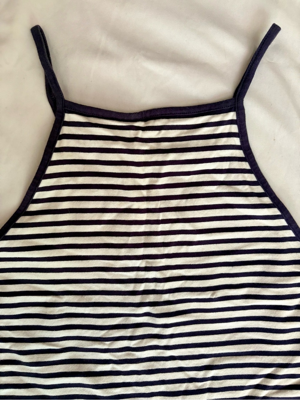 Garage Navy Blue and White Striped High-Neck Crop Cami Top Size M - Picture 3 of 5
